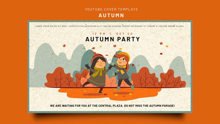 無料PSD 秋のお祝いのためのyoutubeカバーテンプレート