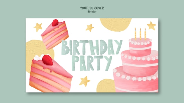 PSD gratuito modello di copertina di youtube per la celebrazione della festa di compleanno