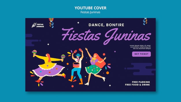 PSD gratuito modello di copertina di youtube per la celebrazione brasiliana di festas juninas