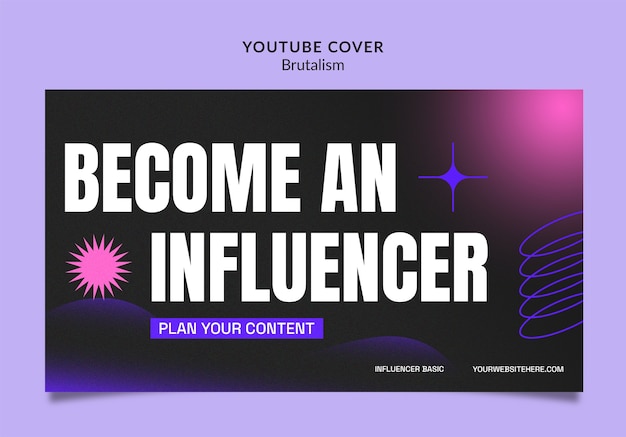 Free PSD youtube cover template in brutalism style