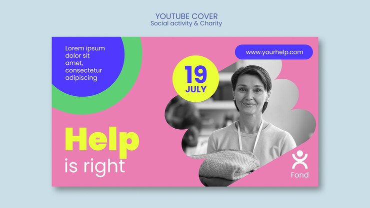 Бесплатный PSD шаблон обложки youtube для благотворительности и филантропии