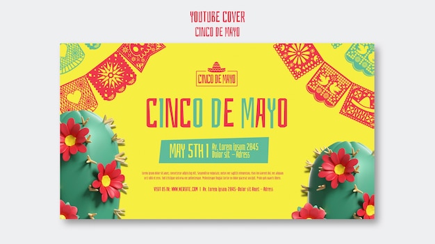 PSD gratuito modello di copertina di youtube per la celebrazione del cinco de mayo