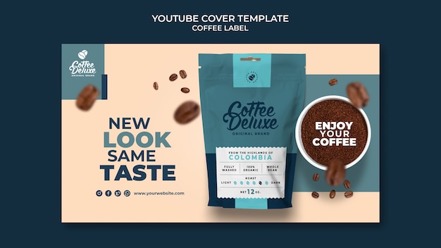 PSD gratuito modello di copertina di youtube per l'etichetta del caffè