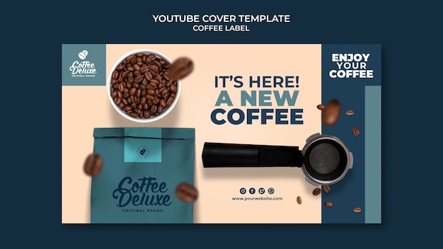 PSD gratuito modello di copertina di youtube per l'etichetta del caffè