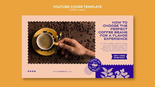 PSD gratuito modello di copertina di youtube per l'etichetta del caffè