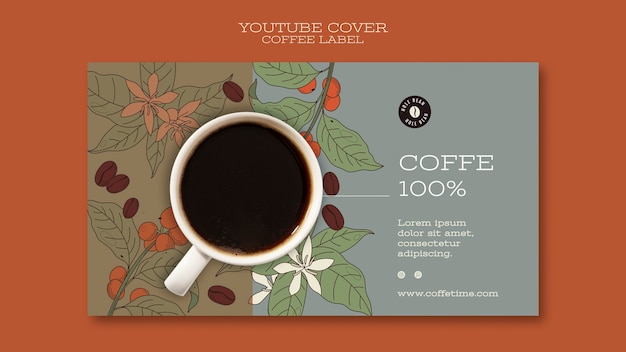 コーヒーのラベル用のYouTubeカバーテンプレート