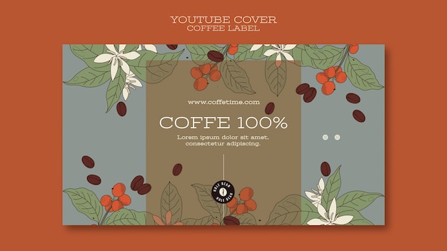 PSD gratuito modello di copertina di youtube per l'etichetta del caffè