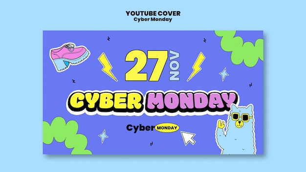 Modello di copertina di youtube per le vendite del cyber lunedì