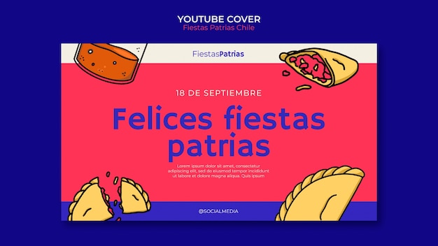 Fiestas patrias 칠레 축하를 위한 youtube 표지 템플릿