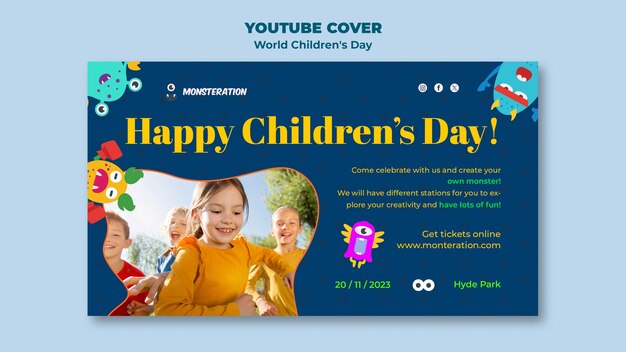 無料PSD 世界こどもの日のお祝いのための youtube カバー テンプレート