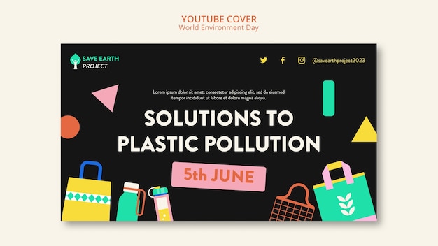 Бесплатный PSD Шаблон обложки youtube для празднования всемирного дня окружающей среды