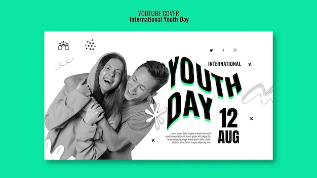 PSD gratuito modello di copertina di youtube per la celebrazione della giornata internazionale della gioventù