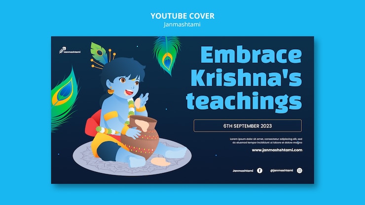 मुफ़्त PSD youtube cover template for janmashtami celebration