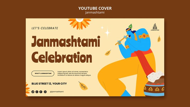 मुफ़्त PSD youtube cover template for janmashtami celebration
