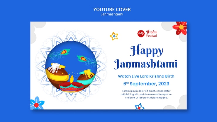 मुफ़्त PSD youtube cover template for janmashtami celebration