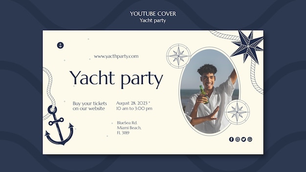 Free PSD youtube cover template for luxurious yacht party celebration