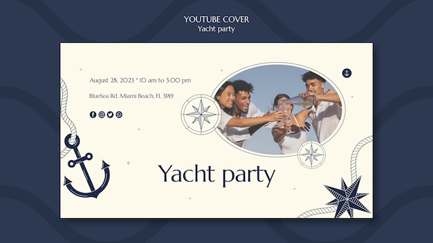 Modello di copertina di youtube per la celebrazione di una lussuosa festa in yacht