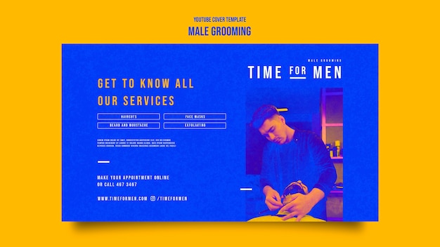 PSD gratuito modello di copertina di youtube per la cura personale e la cura di sé degli uomini
