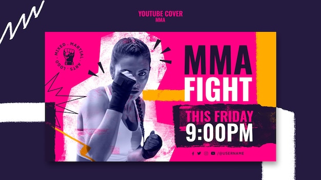 PSD gratuito modello di copertina di youtube per il combattimento mma box