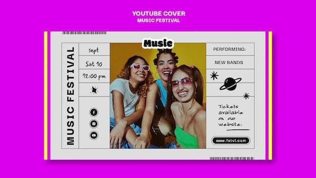 PSD gratuito modello di copertina di youtube per il festival musicale