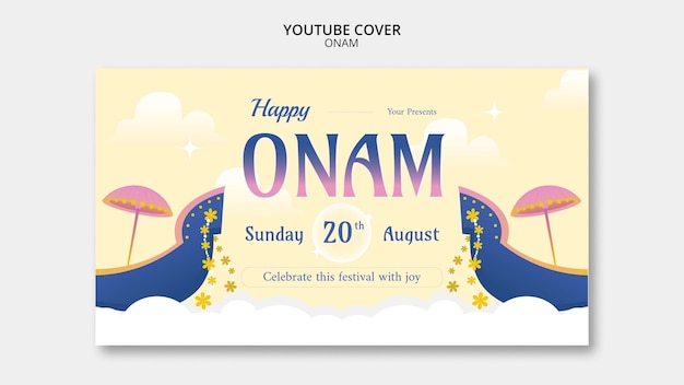 PSD gratuito modello di copertina di youtube per la celebrazione del festival onam