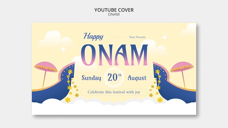मुफ़्त PSD youtube cover template for onam festival celebration