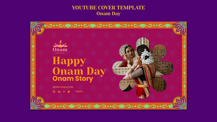 मुफ़्त PSD youtube cover template for onam festival celebration