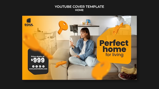 PSD gratuito modello di copertina di youtube per la nuova casa immobiliare