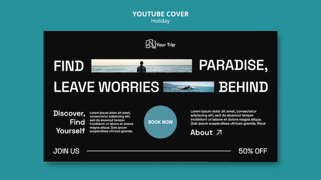 PSD gratuito modello di copertina di youtube per le vacanze di surf