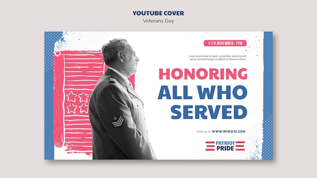 Free PSD youtube cover template for usa veteran's day celebration