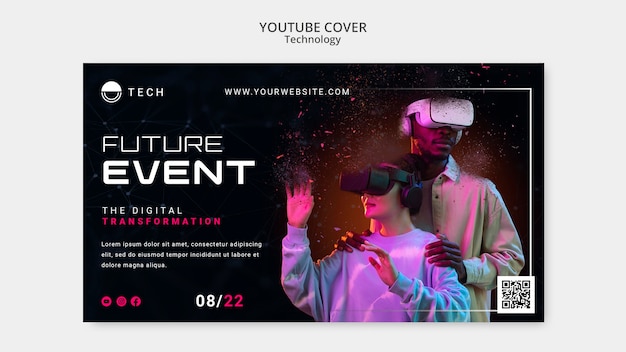 PSD gratuito modello di copertina di youtube per la tecnologia della realtà virtuale