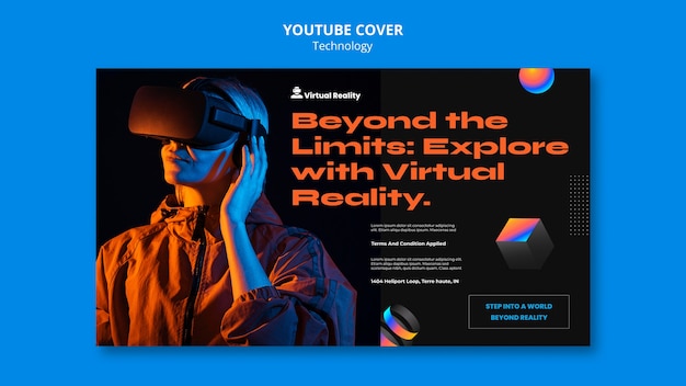 Free PSD youtube cover template for virtual reality technology