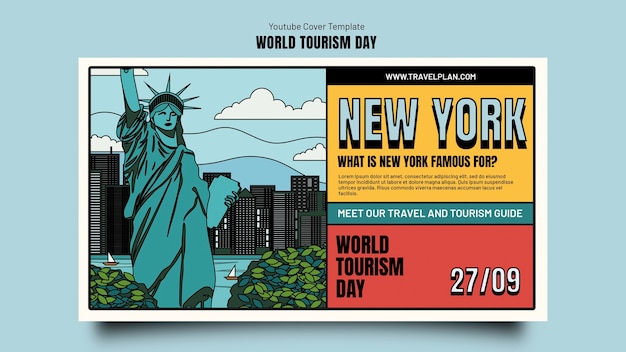 PSD gratuito modello di copertina di youtube per la celebrazione della giornata mondiale del turismo