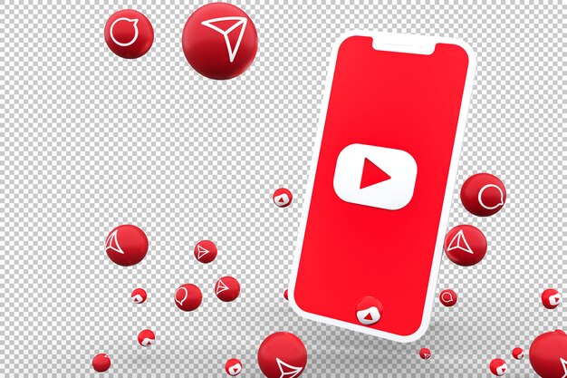 画面上のyoutubeアイコンスマートフォンとyoutubeの反応は 透明な背景に絵文字3 Dレンダリングが大好き プレミアムpsdファイル