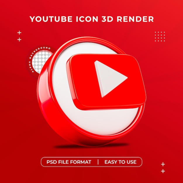 Free PSD youtube logo icon isolated 3d render illustration