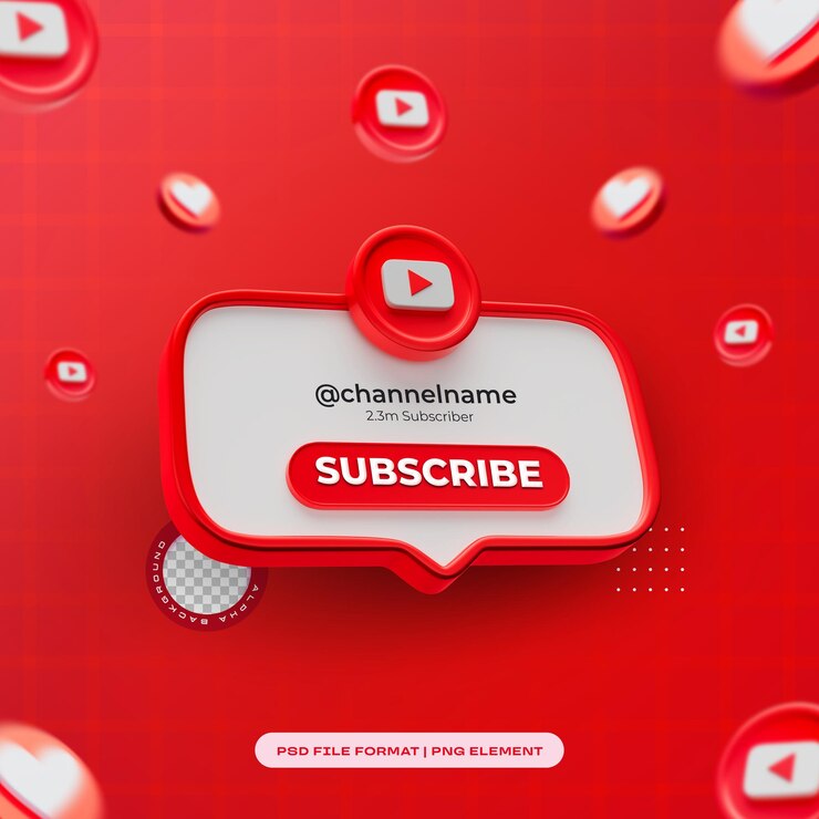 Бесплатный PSD youtube подписывайся банер элемент икона изолированный 3d рендеринг