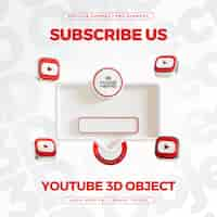 Free PSD youtube subscribe banner element icon isolated 3d render