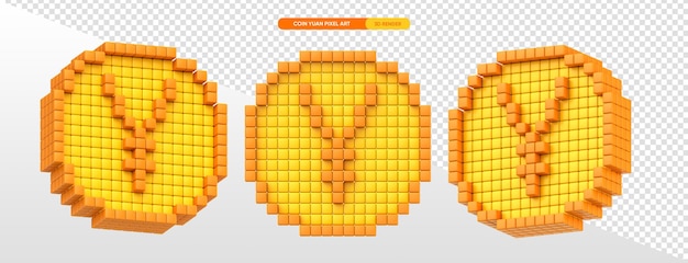 PSD gratuito moneta yuan in pixel art 3d render con sfondo trasparente