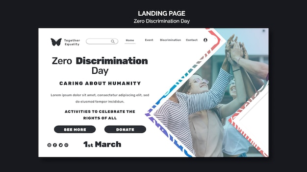 PSD gratuito pagina di destinazione dell'evento per il giorno della discriminazione zero