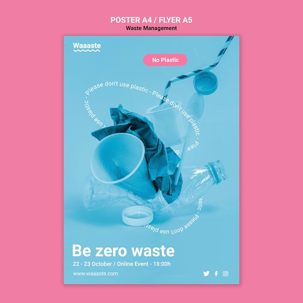 PSD gratuito modello di poster per rifiuti di plastica zero