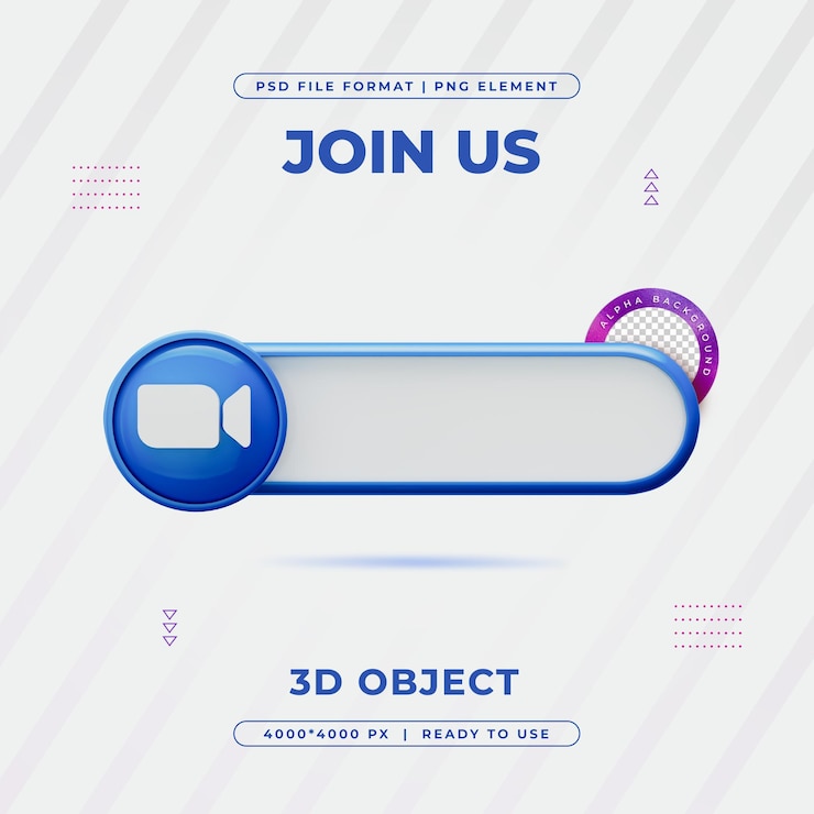 Бесплатный PSD zoom join now икона элемента баннера изолированный 3d-рендер