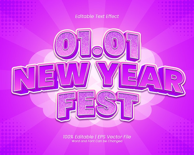 01 01 new year festival 3d comic cartoon style editable text effect