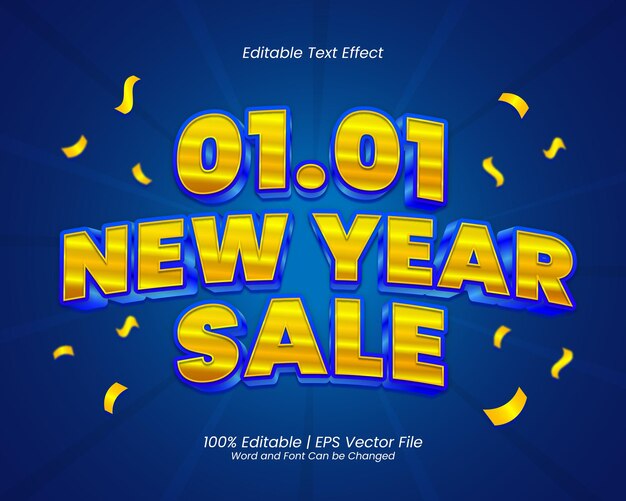 01 01 new year sale 3d luxury gold editable text effect