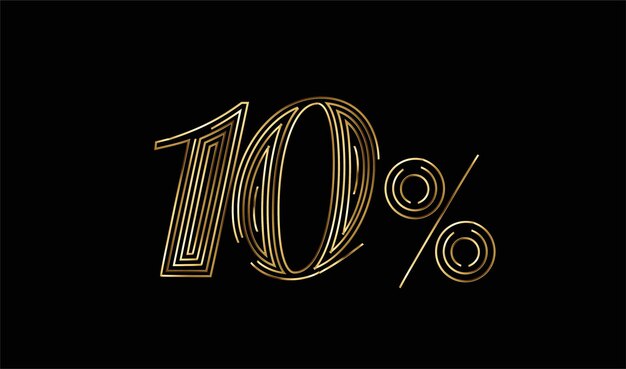 10% OFF 골드 세일 할인 배너. 할인 제안 가격표. 벡터 현대 스티커 그림입니다.