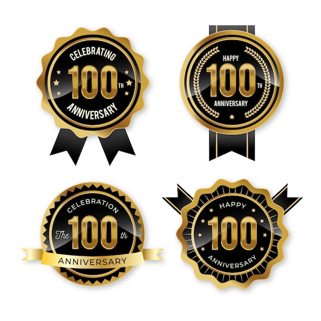 Free vector 100 anniversary badge collection