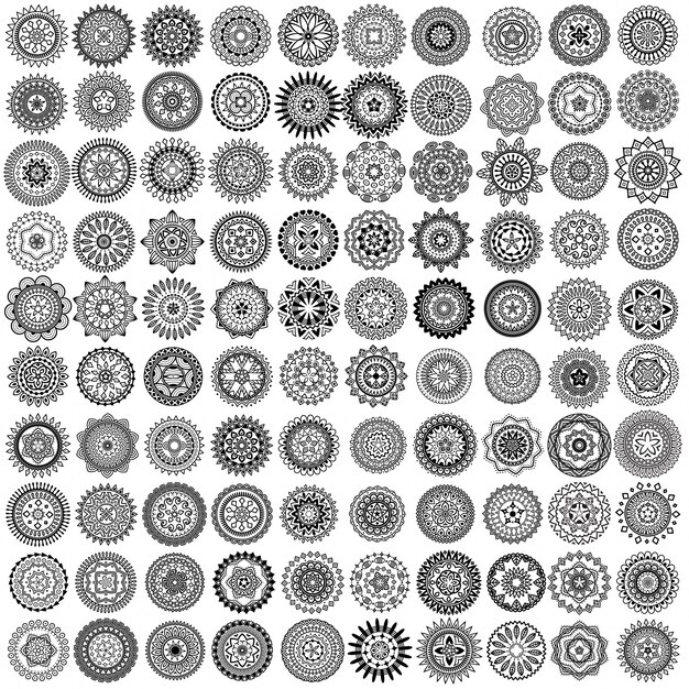 100 black vector mandala circles