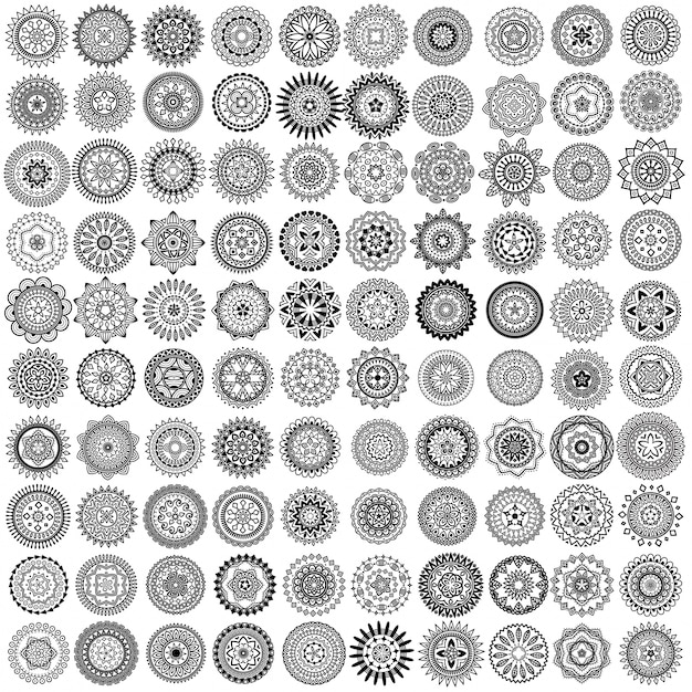 100 black vector mandala circles