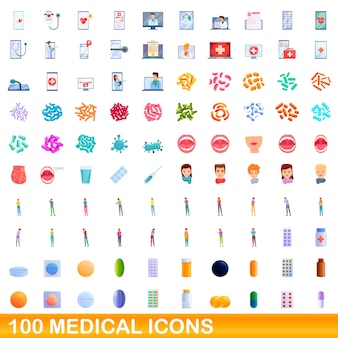 100​医療​アイコンセット​。​白い​背景​で​隔離​の​100​医療​アイコンベクトルセット​の​漫画​イラスト
