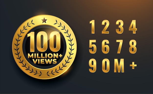 Free vector 100 million or 100m views celebration golden label design