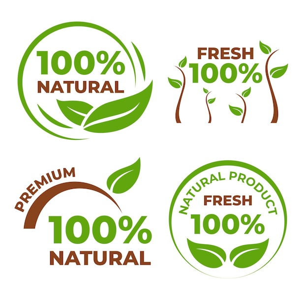 Vettore gratuito collezione di badge naturali al 100%